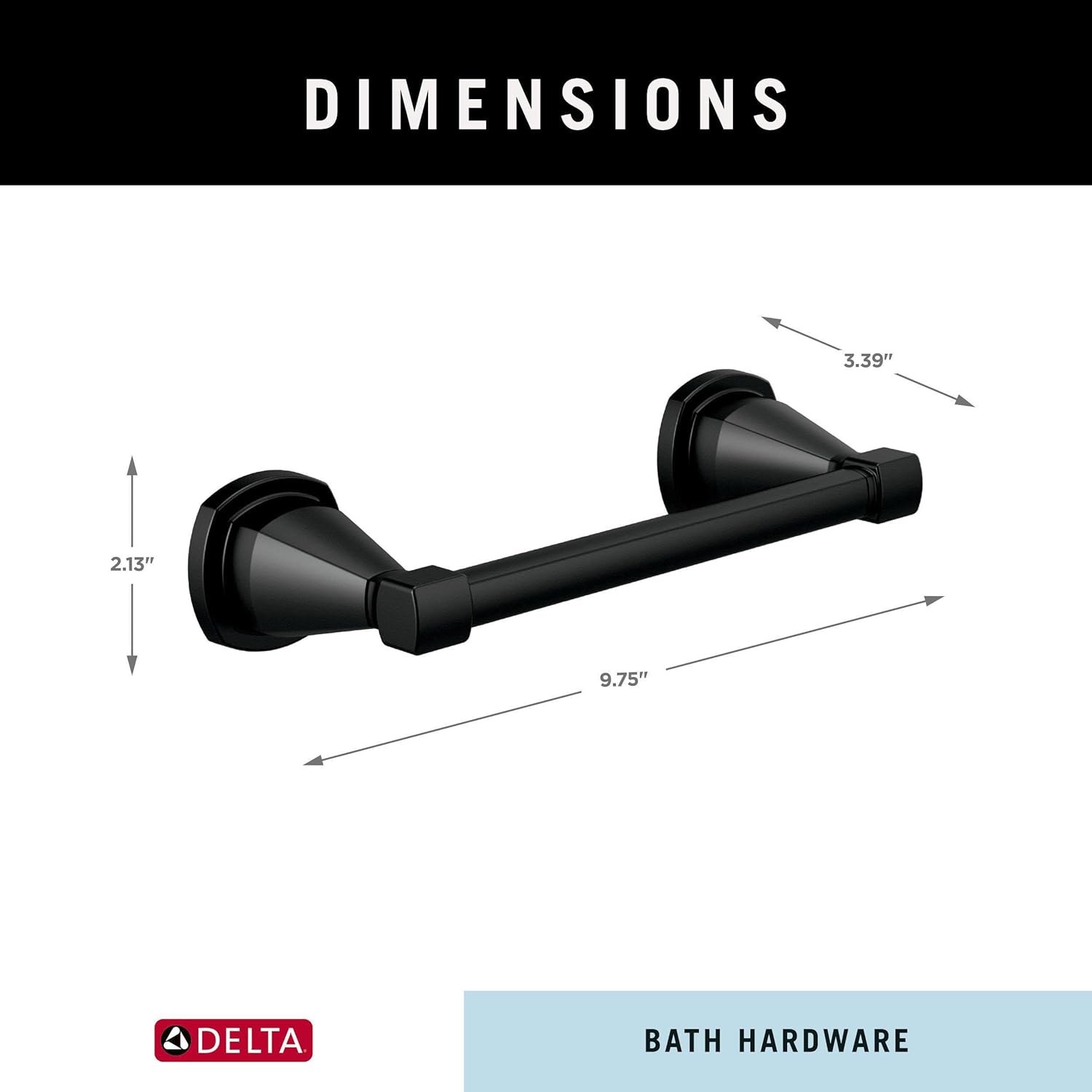 Delta Faucet 77655-BL Stryke Soporte de papel higiénico giratorio de doble poste, 9.75 x 3.39 x 2.13 pulgadas, negro mate