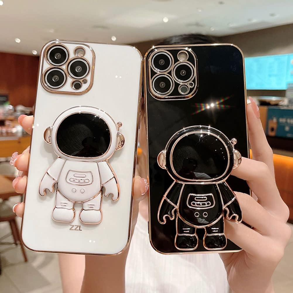 AIGOMARA Funda con soporte oculto de astronauta chapado en 6D para iPhone 13 Pro Max con soporte plegable de astronauta con protector de cámara, TPU