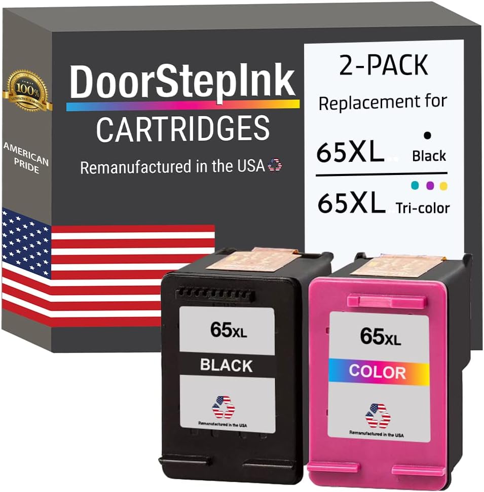 DoorStepInk Cartuchos de tinta remanufacturados de repuesto para HP 65XL (paquete combinado de 2) negro y color – fabricado en los Estados Unidos