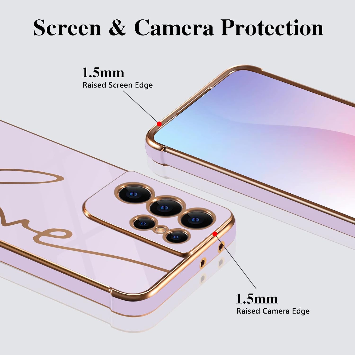 Funda compatible con Samsung Galaxy S21 Ultra 5G de 6.8 pulgadas con bonito corazón de amor lateral y patrón de letras de amor chapado para mujeres
