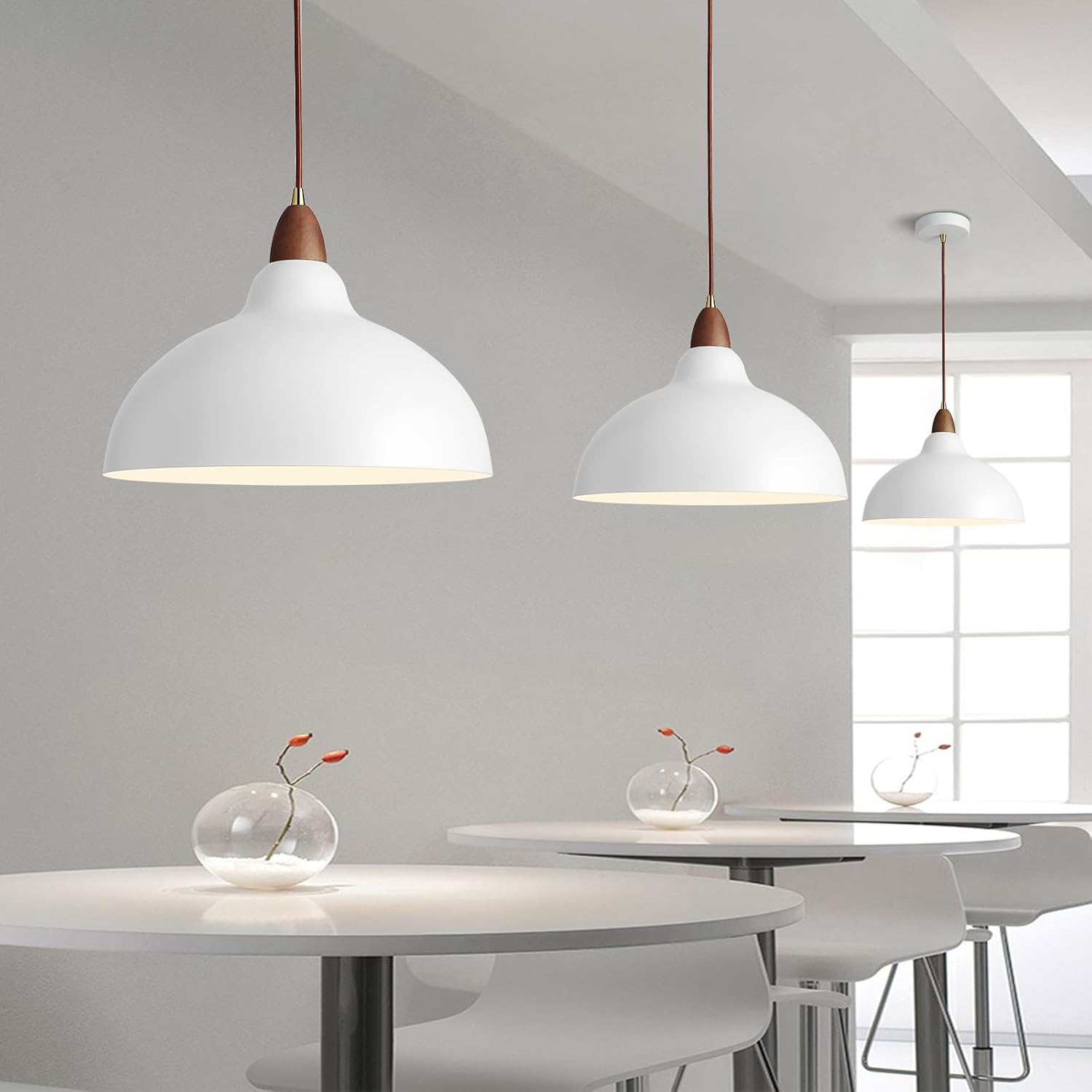 POLITAMP Lámpara colgante moderna de linterna, lámpara de araña con patrón de madera, lámpara colgante de techo para isla de cocina, comedor,