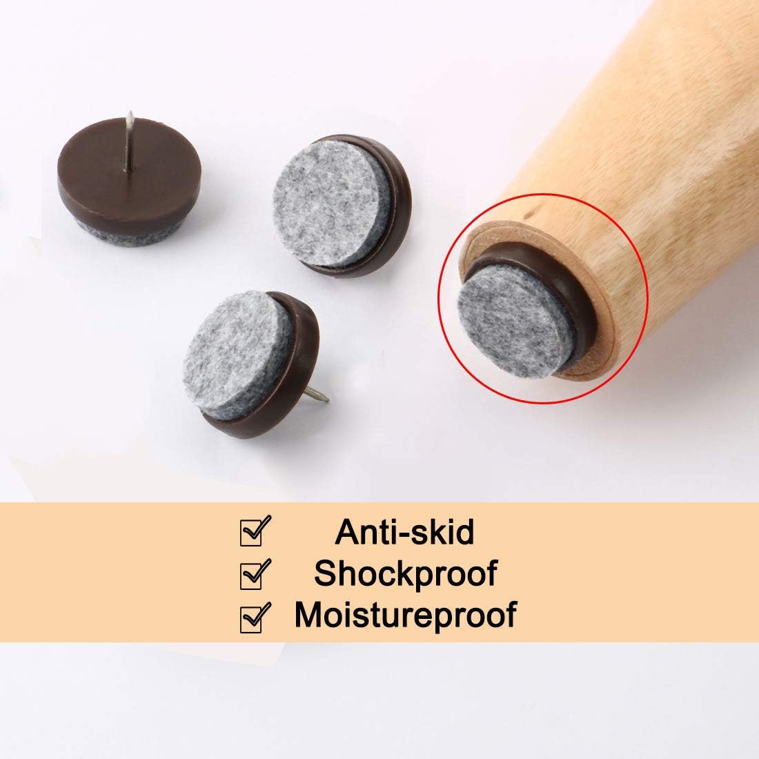 uxcell Almohadillas de fieltro para clavos en muebles, protector para patas de mesa, 0.551 in de diámetro, color marrón, 60 unidades