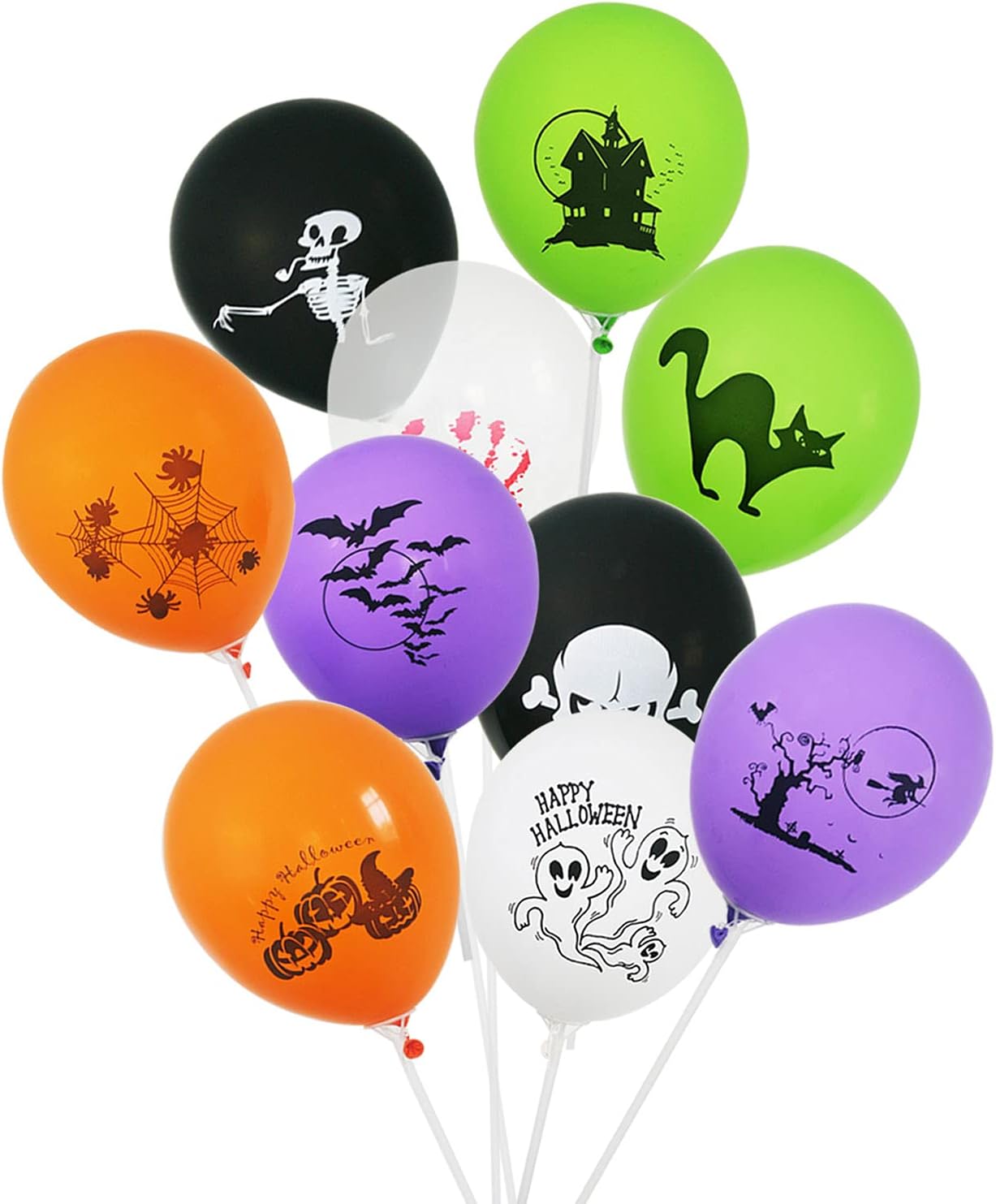 CANDEL CHOICE Globos de Halloween 100 unidades de 12 pulgadas de colores surtidos con 10 diseños temáticos de Halloween impresos redondos