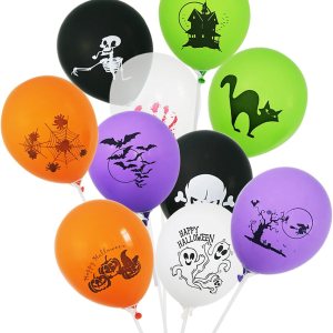 CANDEL CHOICE Globos de Halloween 100 unidades de 12 pulgadas de colores surtidos con 10 diseños temáticos de Halloween impresos redondos CANDEL CHOICE Globos de Halloween 100 unidades de 12 pulgadas de colores surtidos con 10 diseños temáticos de Halloween impresos redondos