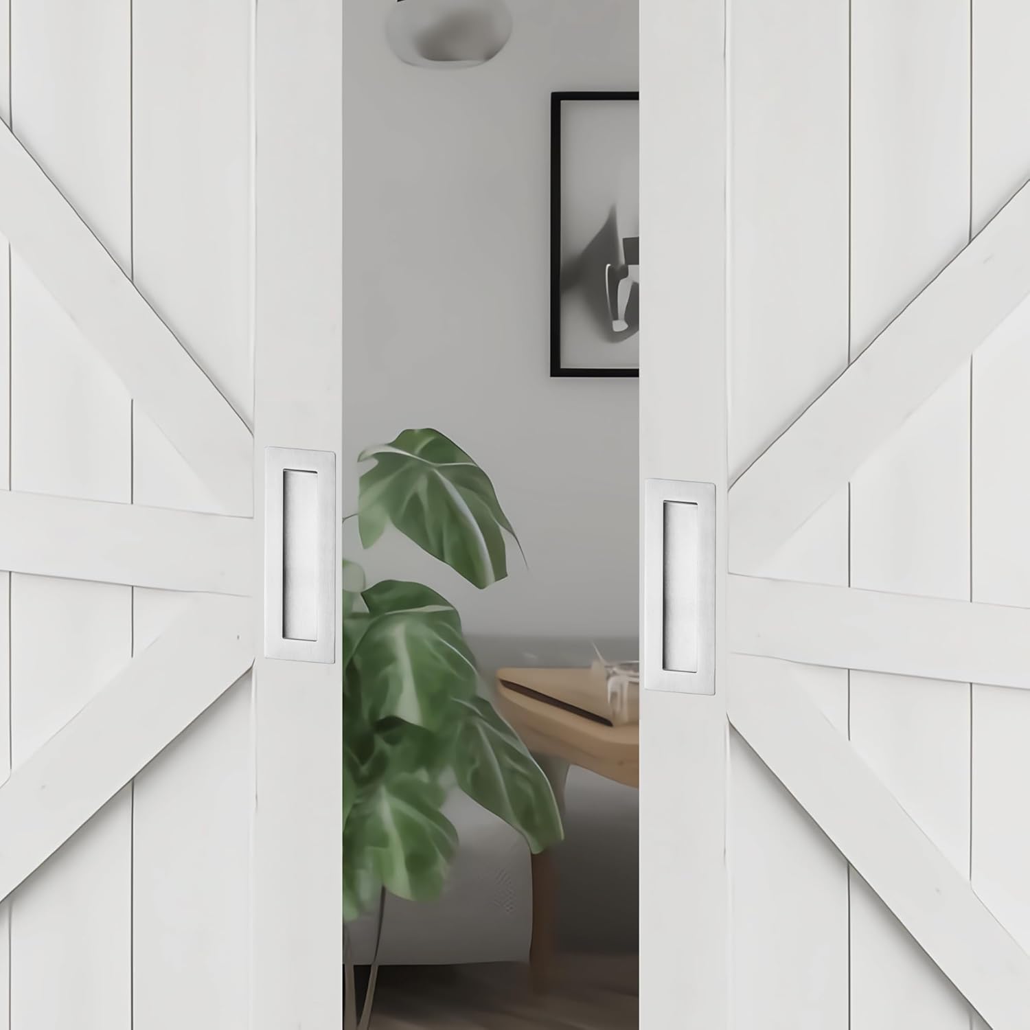 Paquete de 2 manijas de puerta corredizas de armario con bolsillo, tiradores de puerta de granero de 5.9 pulgadas, tiradores de níquel cepillado,