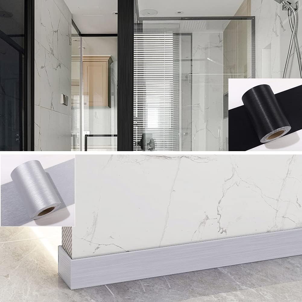Kelendle Papel tapiz metálico para despegar y pegar, moldura flexible, autoadhesiva, líneas de pared, líneas de borde para baño, cocina, hotel,