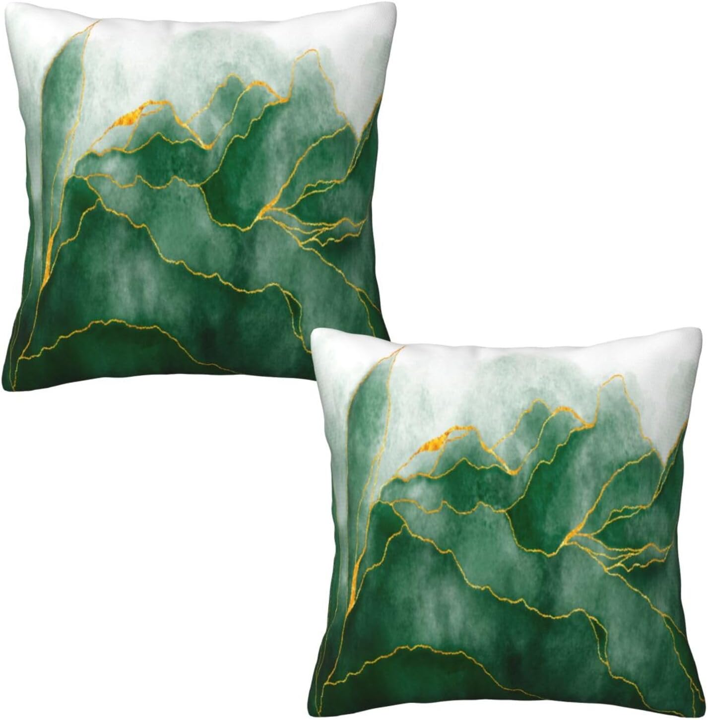 Juego de 2 fundas de almohada decorativas de mármol verde y dorado de 18 x 18 pulgadas, fundas de almohada cuadradas para decoración del hogar, sala