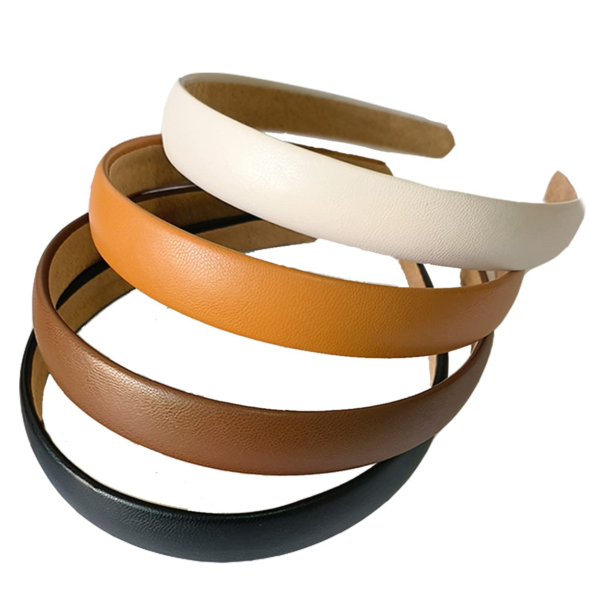 Paquete de 4 diademas de cuero antideslizantes a la moda para mujeres, diademas simples para el cabello, aro de pelo de poliuretano suave para