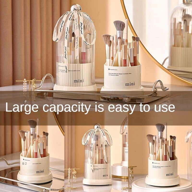 Organizador de brochas de maquillaje con tapa giratoria de 360 grados, soporte para tazas de brochas de maquillaje, un organizador de maquillaje