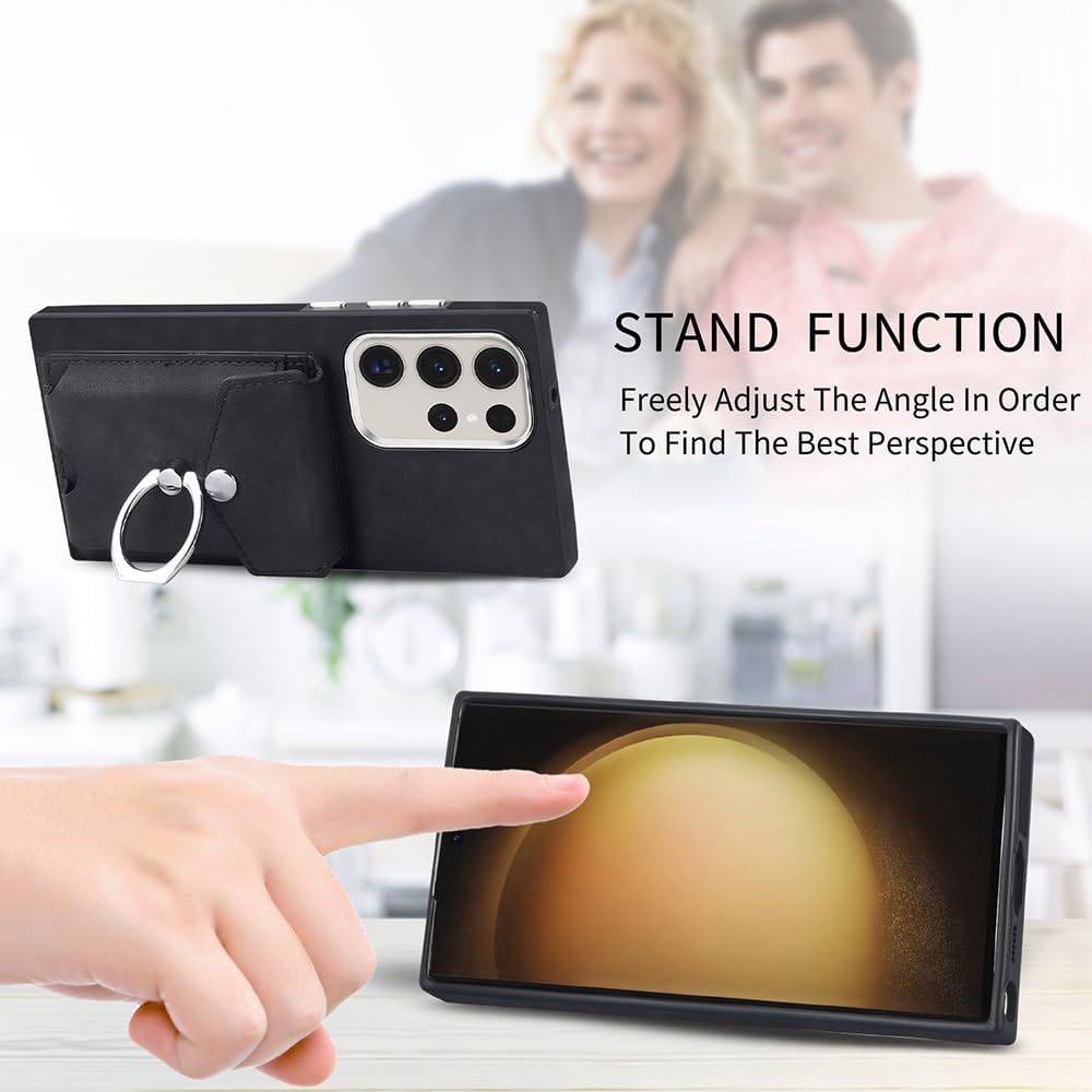 Asuwish Funda tipo cartera compatible con Samsung Galaxy S23 Ultra 5G y protector de pantalla de vidrio templado, soporte para tarjetas, soporte