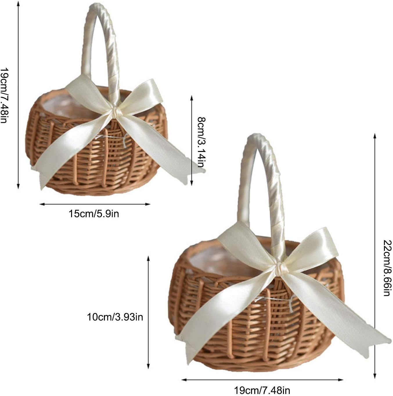 Cesta de flores de mimbre de ratán, cestas de niña de flores de boda, cesta tejida a mano de sauce con asas e inserto de plástico, cesta de dulces