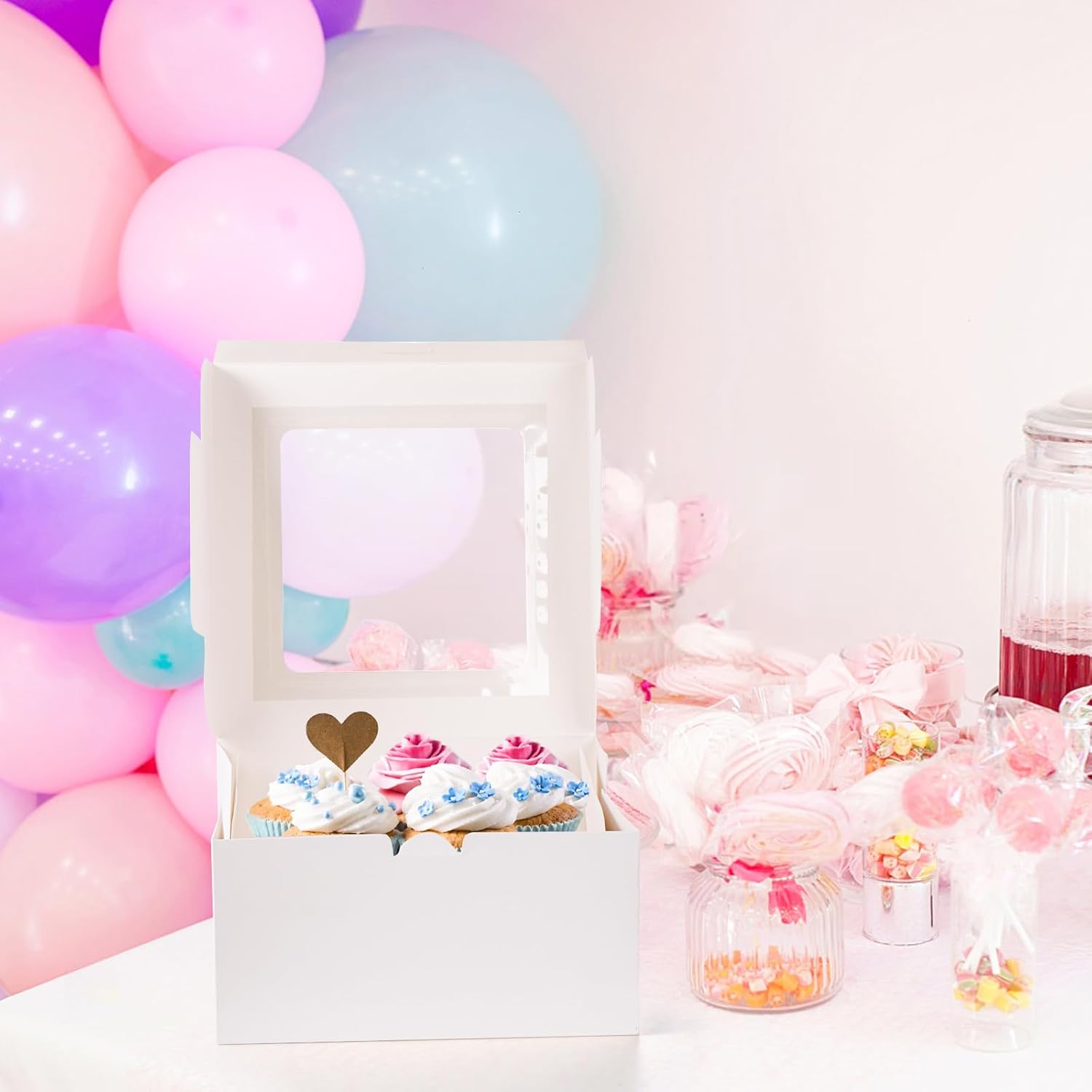 AVLA Paquete de 20 cajas para pasteles con ventana, cajas de panadería de 10 pulgadas con tablas, contenedor desechable para pasteles de postres,
