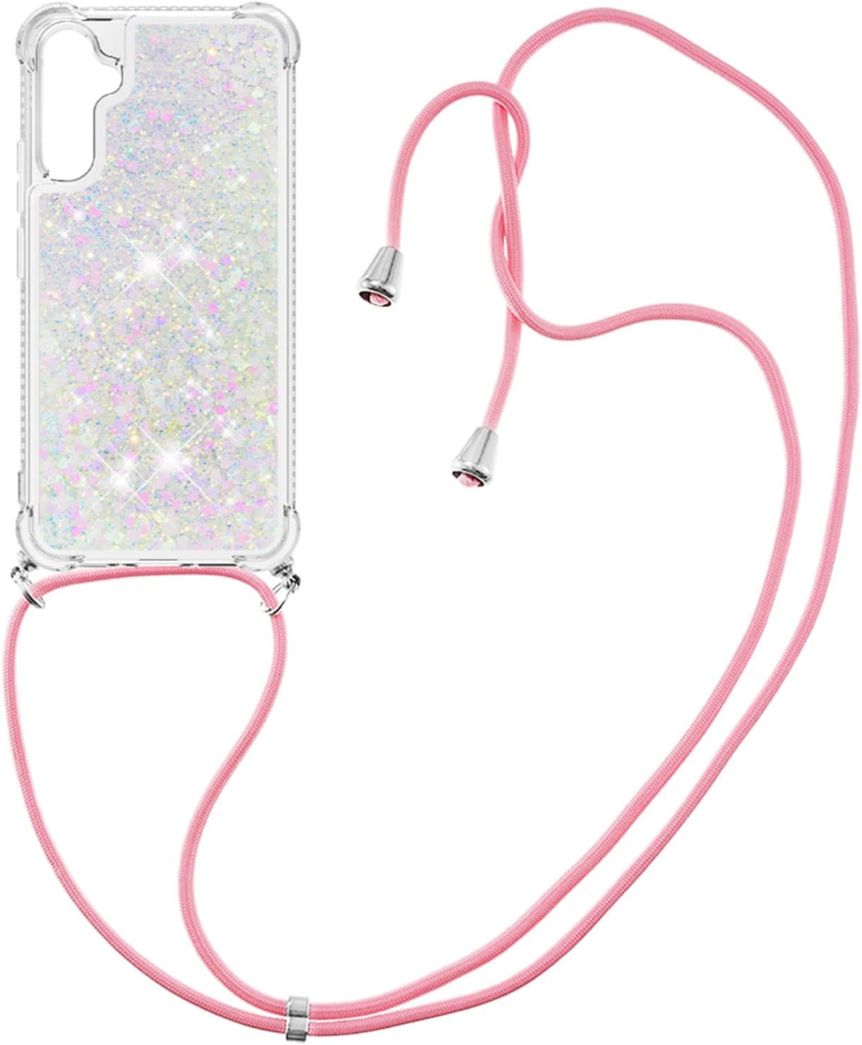 Funda para teléfono compatible con Samsung Galaxy A34 5G, silicona TPU suave transparente con purpurina de arena movediza líquida con cordón