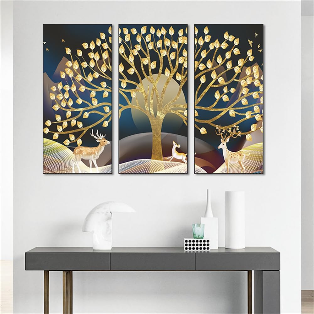 3 calcomanías de pared de alce de árbol doradas, calcomanías de pared simples y modernas para despegar y pegar, removibles para dormitorio, sala de