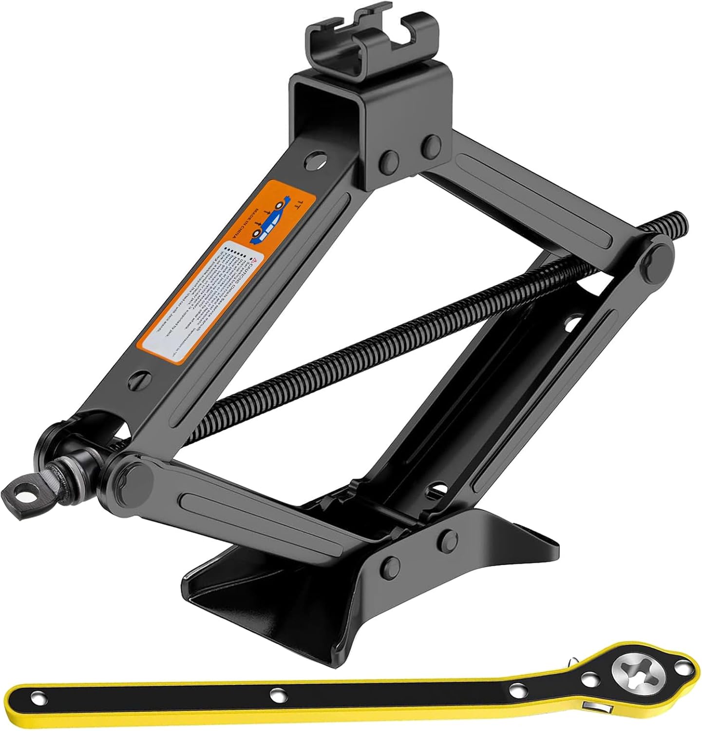 Gato de coche  Max 1 tonelada (2,204 lbs), kit de gato de tijera para coche, elevador de tijerasuelo con mango de trinquete de ahorro de esfuerzo,
