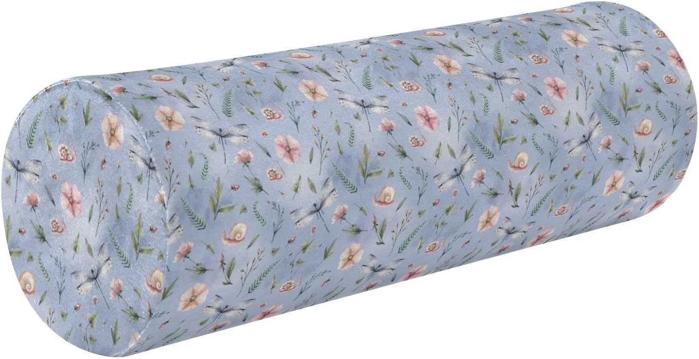 FRODOTGV Flowers Leaves Dragonflies Snails Bolster Pillow Spa Therapeutic Neck Roll Pillow Round Pillows for Sleeping Pillows Cylinder Bed Back