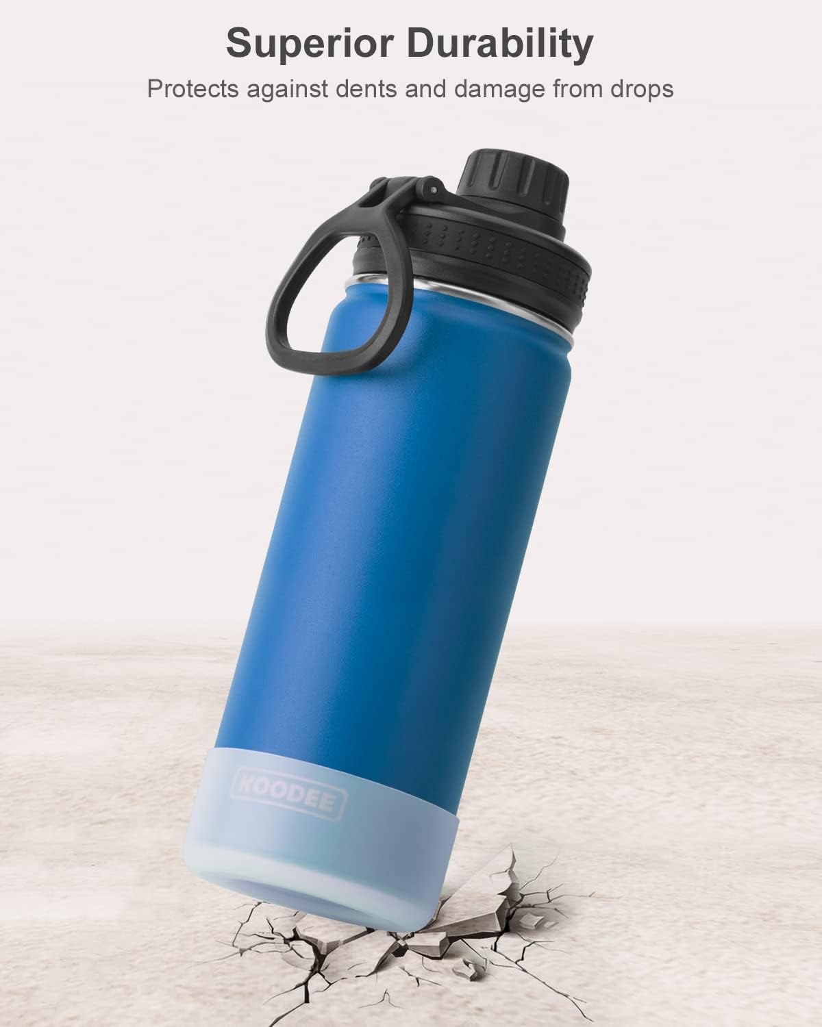 koodee Paquete de 2 botellas de agua aisladas, 18 onzas, de acero inoxidable, al vacío, de metal, con tapa de boquilla a prueba de fugas (azul