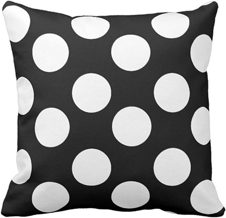 Funda de almohada decorativa con lunares grandes en blanco y negro, decoración del hogar, bonito regalo, funda de almohada cuadrada para