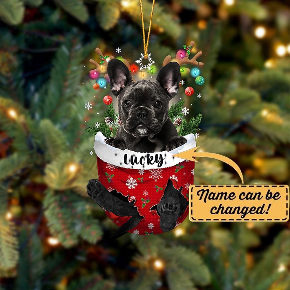 Adornos negros personalizados para perro Bulldog francés, personaliza el nombre de tu perro, Navidad para amantes de los perros, regalo