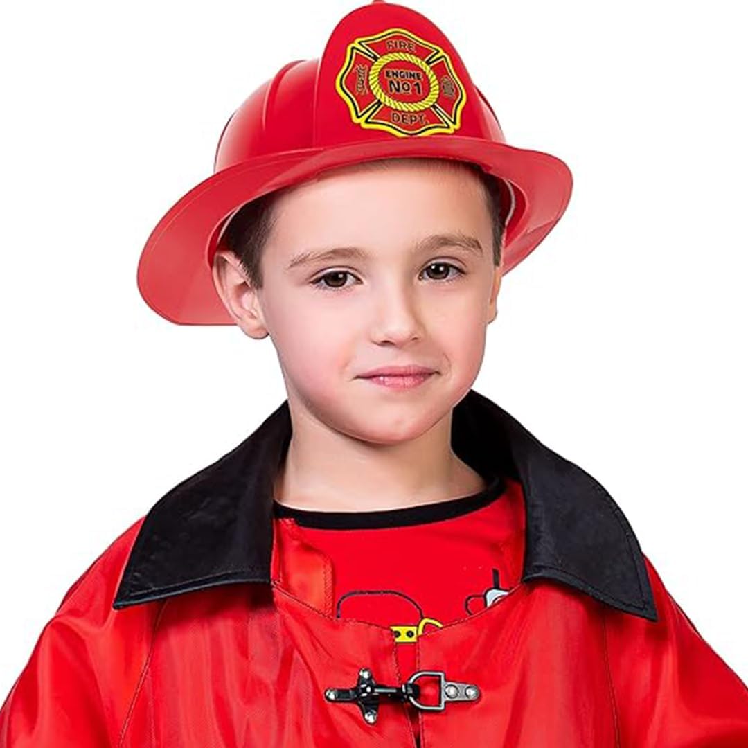 Kangaroo Sombrero de bombero, juguete de simulación, disfraz de bombero de plástico, sombrero rojo, accesorios para casco de fuego, perfecto para