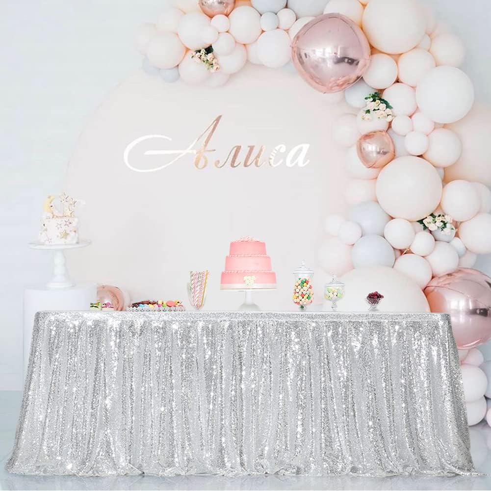 Eternal Beauty Falda de mesa de lentejuelas de 6 pies para mesa de pastel, decoración de zócalo de mesa para fiestas, bodas, fiestas de cumpleaños