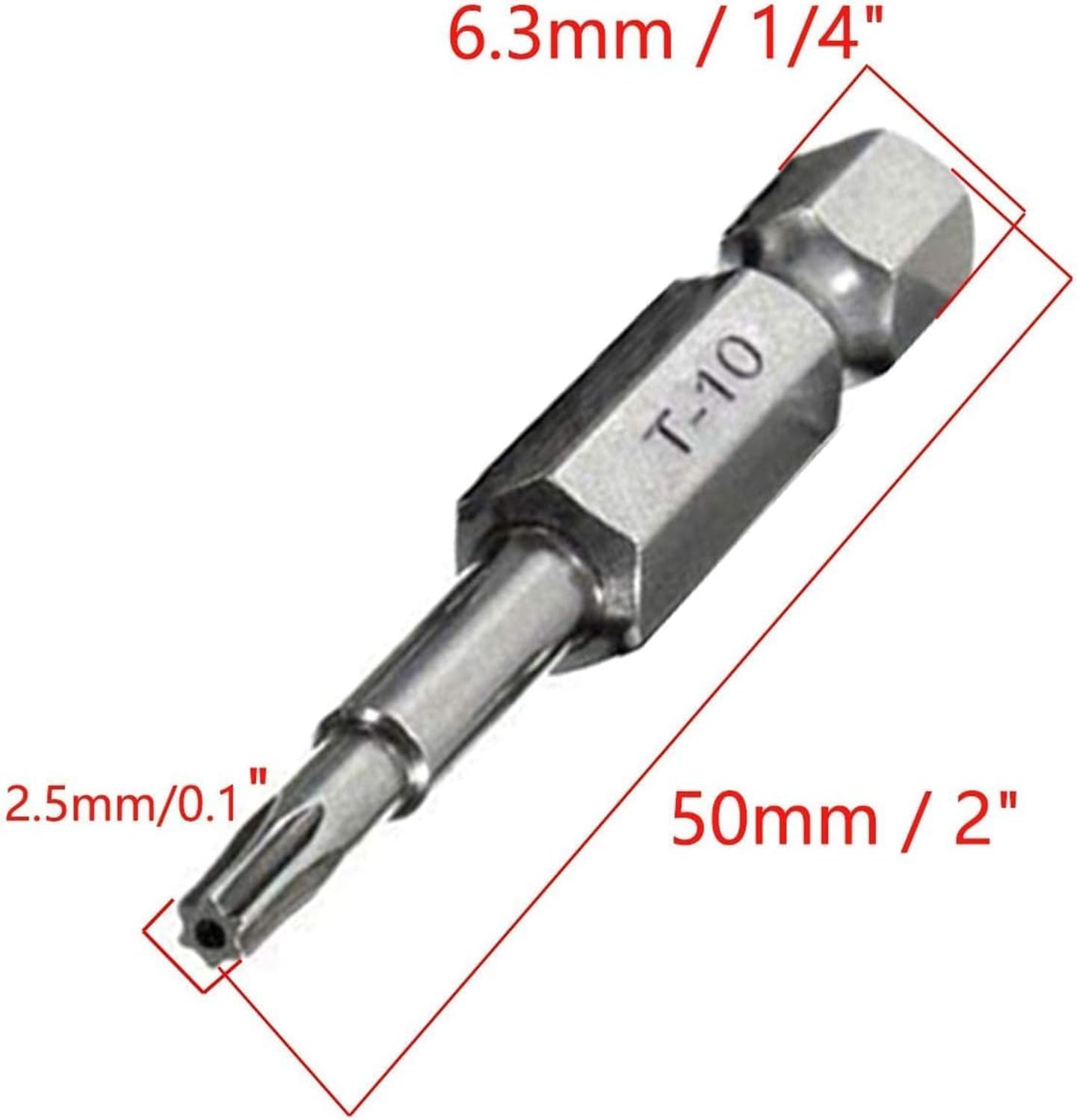 10 piezas de 1.969 in de largo 14 pulgadas de vástago hexagonal T10 Torx cabeza magnética destornillador conjunto de puntas de seguridad a prueba de