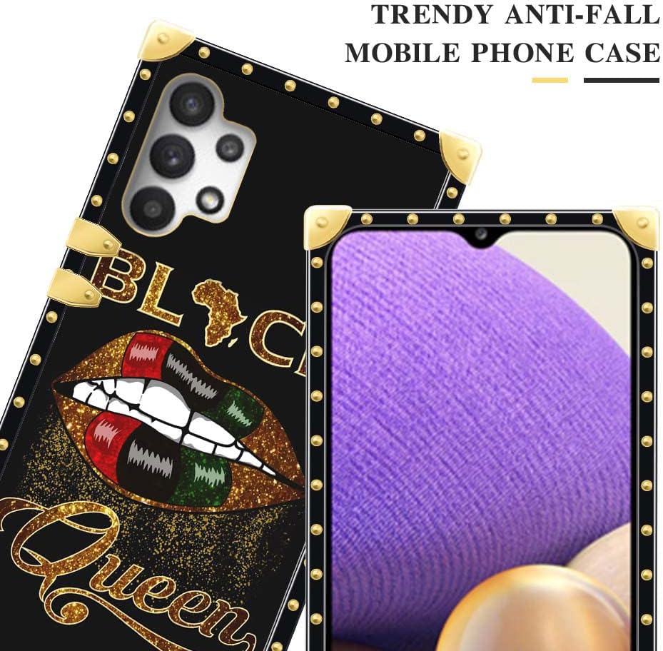 DJSOK Funda compatible con funda para Samsung Galaxy A32 5G, J African Queen Flag Lips Galaxy A32 5G, funda cuadrada de lujo, TPU suave brillante, a
