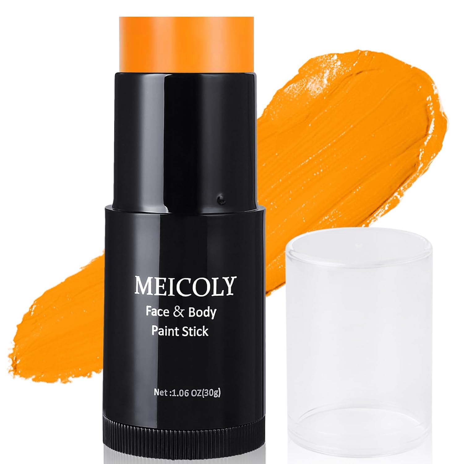 MEICOLY Barra de pintura facial naranja (1.06 onzas), barra de pintura de cuerpo completo mezclable en crema, béisbol negro de ojo naranja,