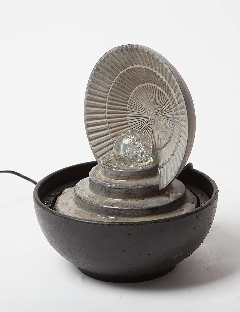 SEINHIJO Fuente de agua de mesa para interiores, Fengshui, cascada en cascada, centro de mesa de poliresina, decoración de luces LED, bola rodante