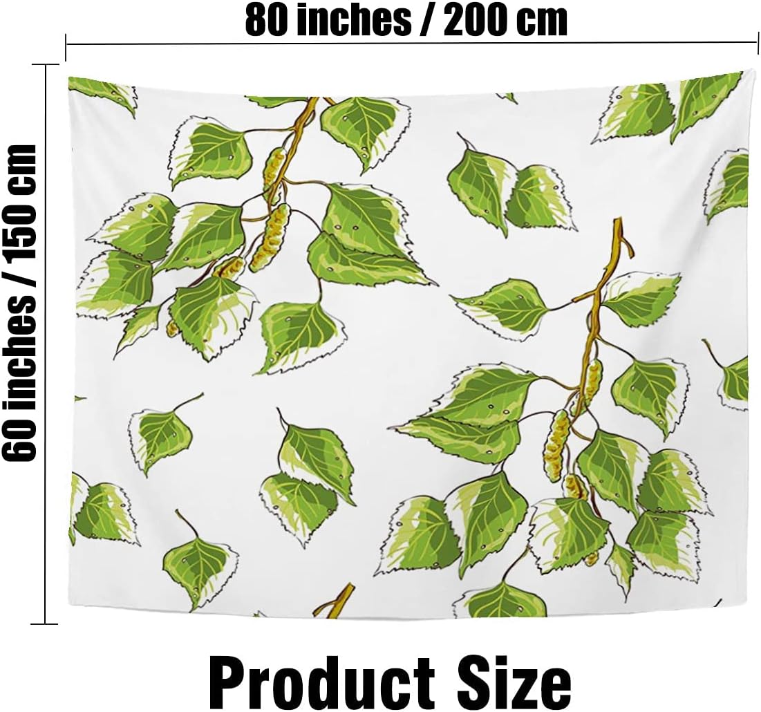 Tapestry Wall Hanging Template White Leaf Spring Textile Ramus Texture Green Birch Tiled Leaves Branches Nature Backdrop Wall Tapesty for Bedroom