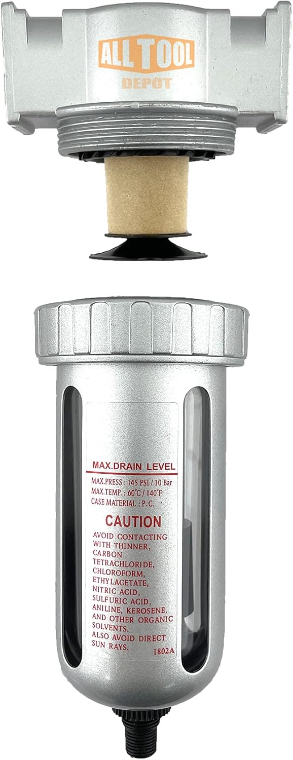 Filtro de partículas de flujo medio NPT de 14 “NPT para líneas de aire comprimido, 5u con cuenco de polietileno y protector de cuenco de metal (AUTO