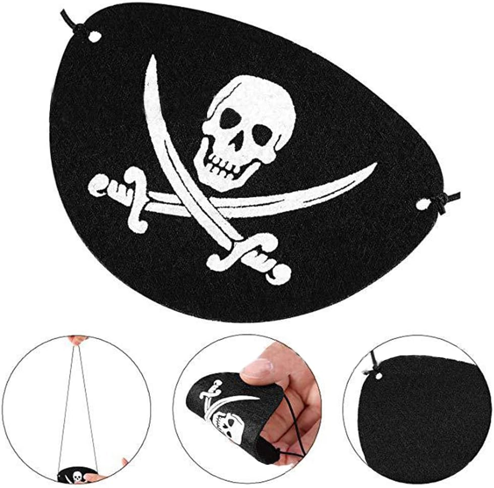 LOVINSHOW 4 piezas de sombrero de pirata clásico con estampado de calavera pirata capitán sombrero y parches de fieltro para Halloween, cosplay,