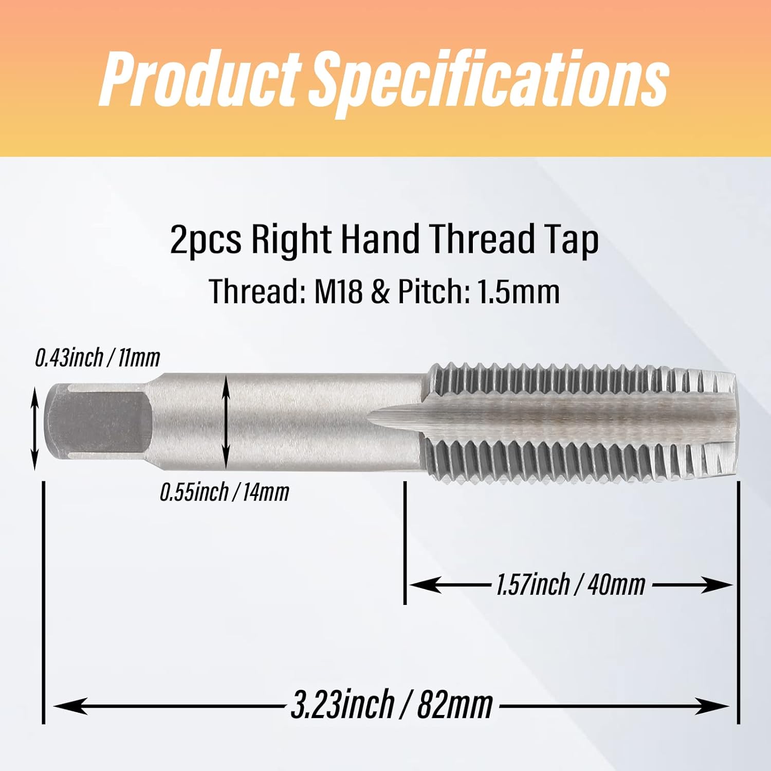 2 piezas M18x1.5 Tap, M18 rosca métrica M18 herramienta de roscado a mano derecha, roscas HSS (M18 x 1.5, Taper & Plug Tap)
