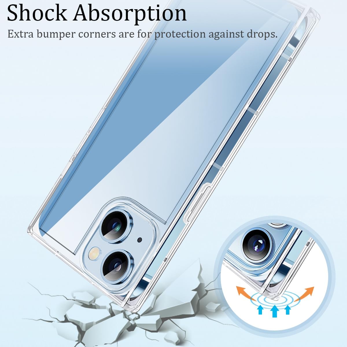 Funda cuadrada compatible con iPhone 15 de 6.1 pulgadas, funda transparente con esquinas cuadradas reforzadas, TPU suave + policarbonato a prueba de