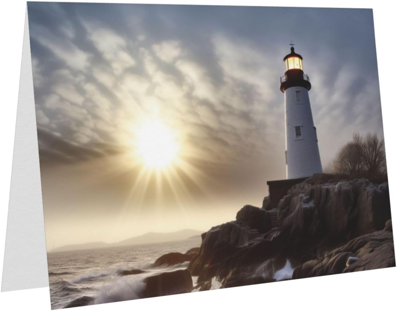 Lighthouse Rocks – Tarjetas de cumpleaños junto al mar con sobres, esta tarjeta de felicitación en blanco utiliza un paquete de sobre de botón de