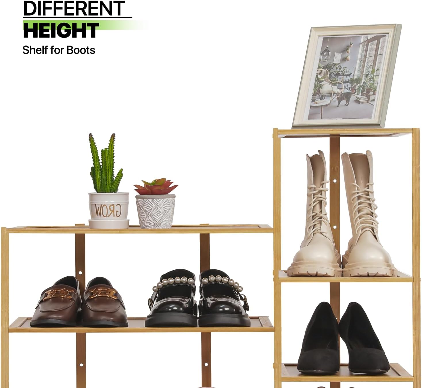 Magshion Zapatero vertical de bambú de 8 niveles de doble fila, organizador de almacenamiento de zapatos, organizador de almacenamiento