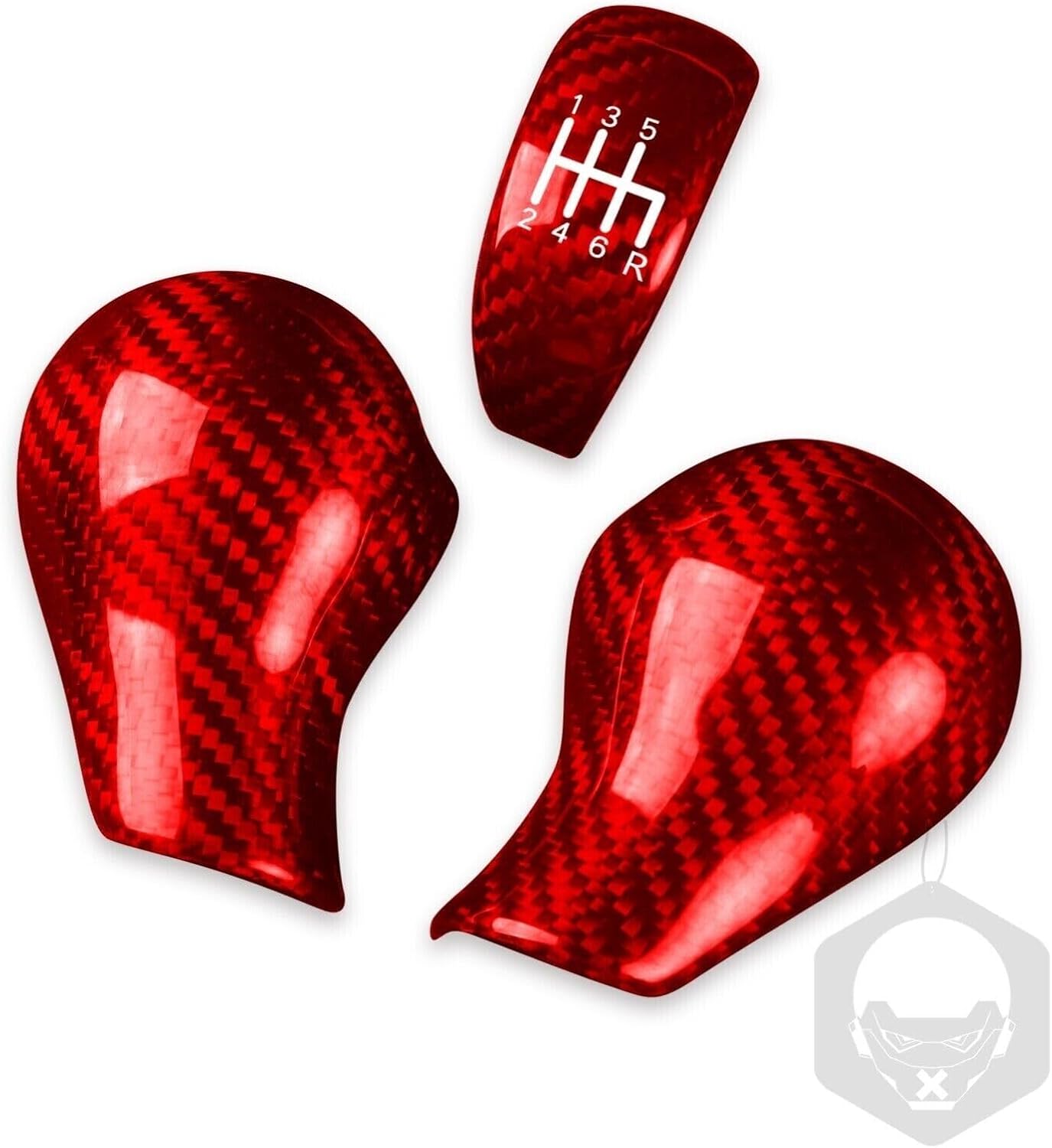3 piezas de cubierta de perilla de palanca de cambios interior de fibra de carbono real compatible con Nissan 370Z Z34 2009-2018 (rojo)
