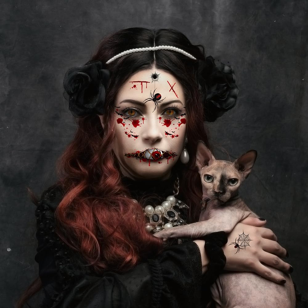 Tatuajes temporales de Halloween, Día de los Muertos, calcomanías de tatuaje de ojos sangrientos, 10 hojas de tatuajes falsos para decoración de