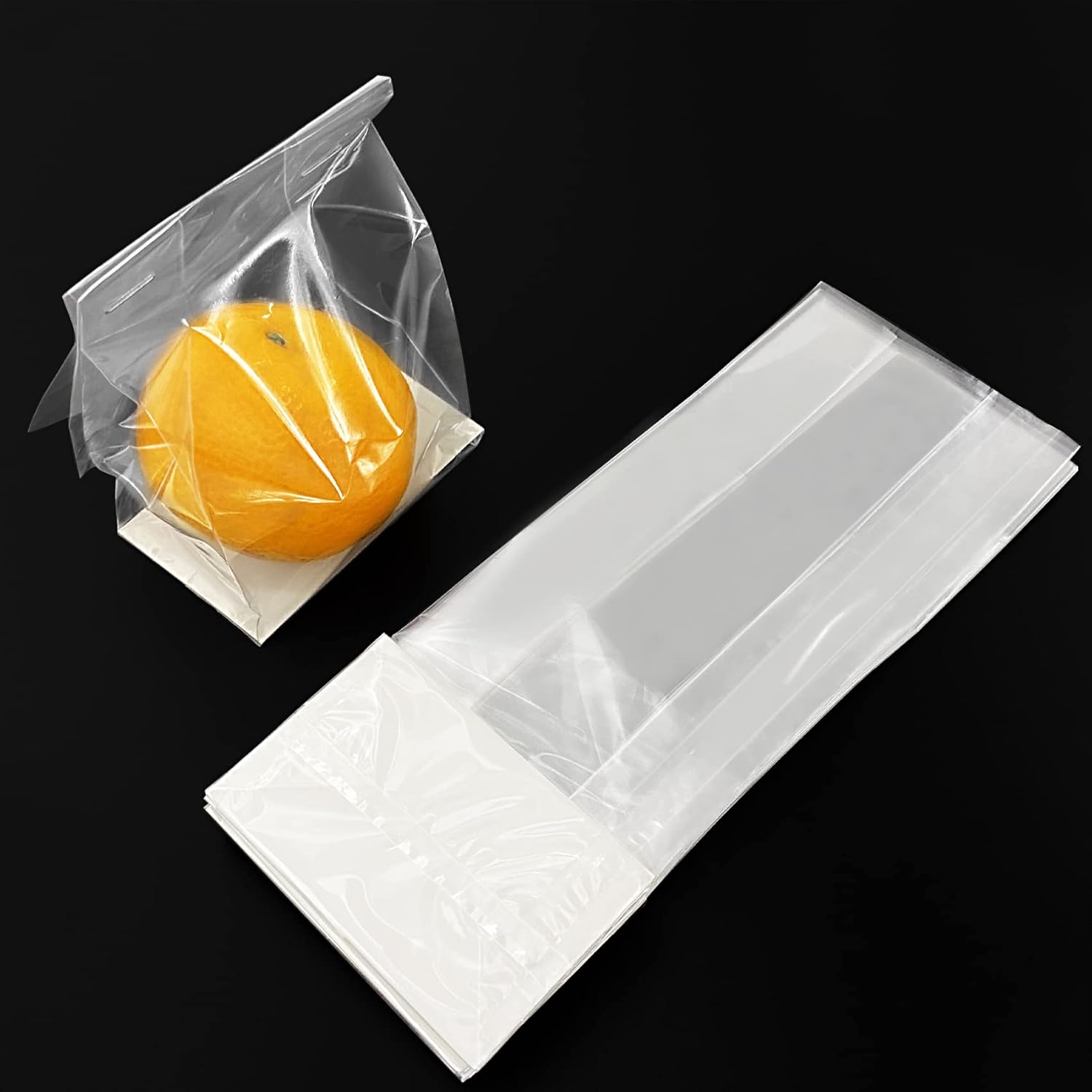 Bolsas de celofán reforzadas, bolsas de celofán de fondo plano con inserto de papel, 50 unidades, 3 x 2 x 8 pulgadas