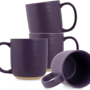 Elanze Designs Juego de 4 tazas de café con fondo de arcilla cruda de 16 onzas, color morado Elanze Designs Juego de 4 tazas de café con fondo de arcilla cruda de 16 onzas, color morado