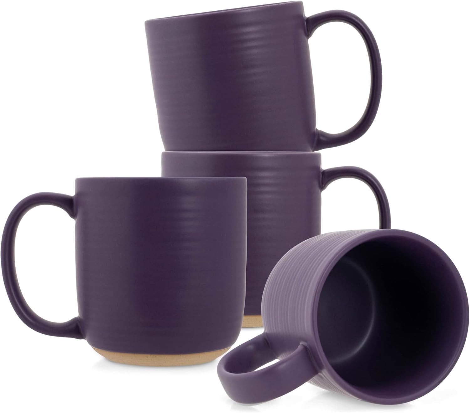 Elanze Designs Juego de 4 tazas de café con fondo de arcilla cruda de 16 onzas, color morado