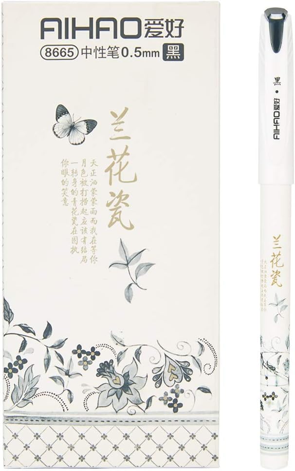 czxwyst 8665 Bolígrafos de tinta de gel con patrón de porcelana de orquídea, punta fina de 0.020 in (negro, paquete de 12)