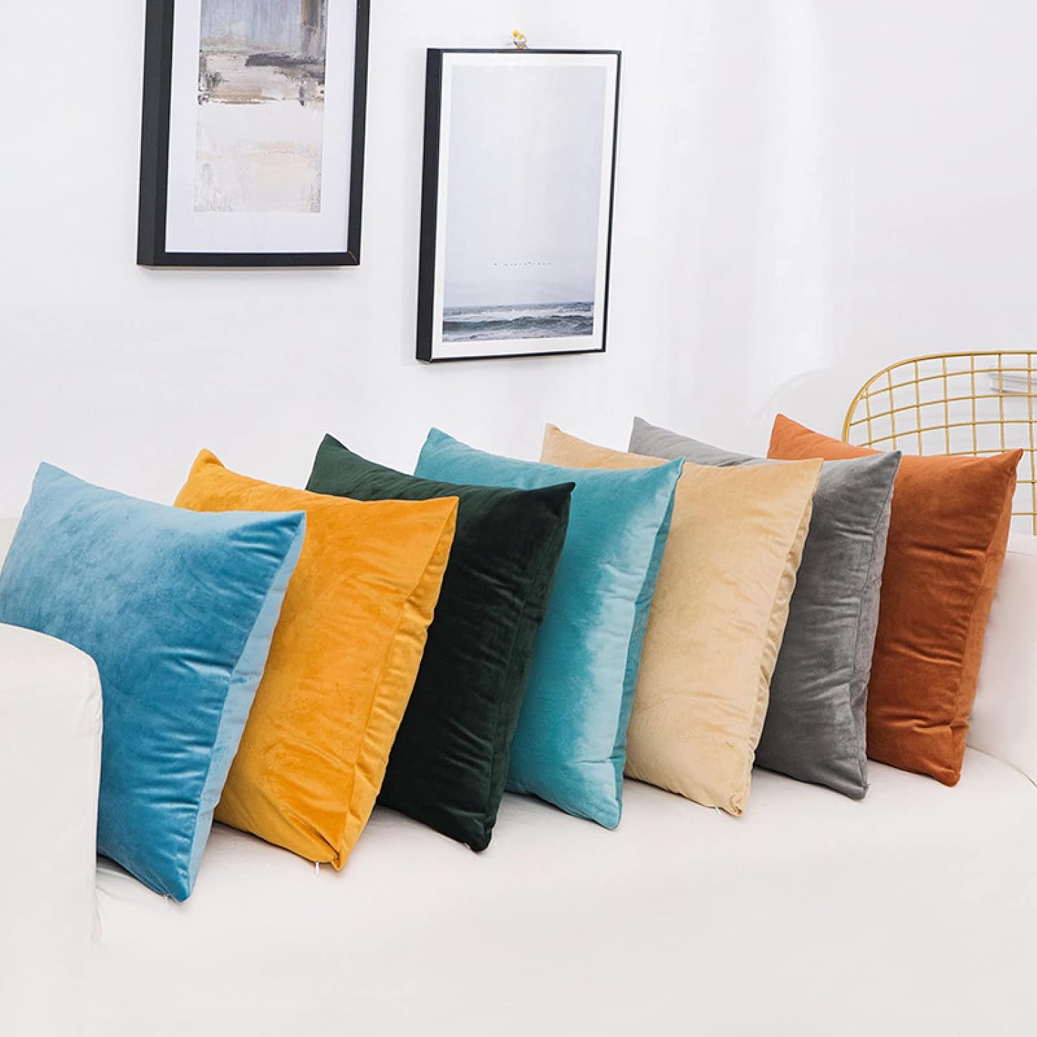 Juego de 2 fundas de almohada cuadradas decorativas de terciopelo azul oscuro, para interiores y exteriores, funda de almohada para sofá, 18 x 18