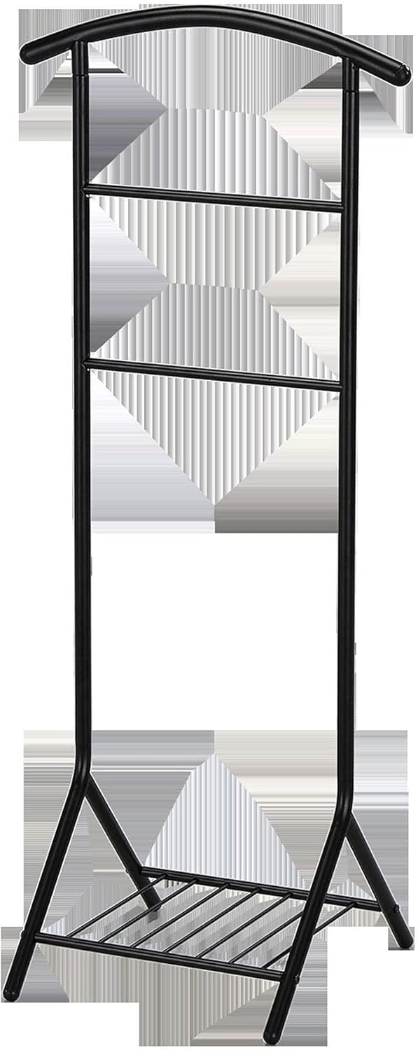 Fairyn tradicional de metal negro de tela, abrigo, traje y sombrero, soporte organizador con estante de almacenamiento