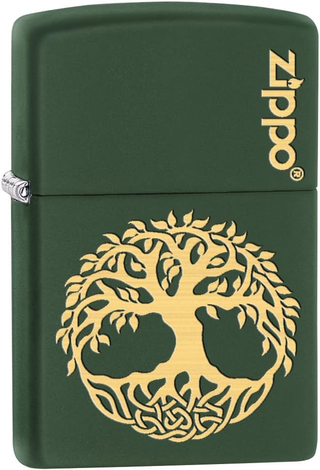 Zippo Encendedor Árbol de la Vida Grabado – Verde Mate 79509