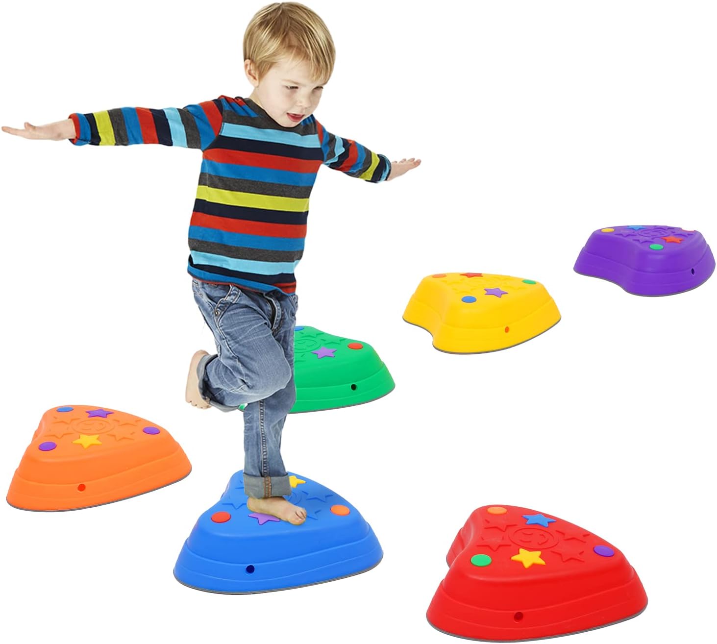 Juego de 6 piedras antideslizantes para niños, bloques de equilibrio para interiores y exteriores, equipo de fitness para niños, promueve la