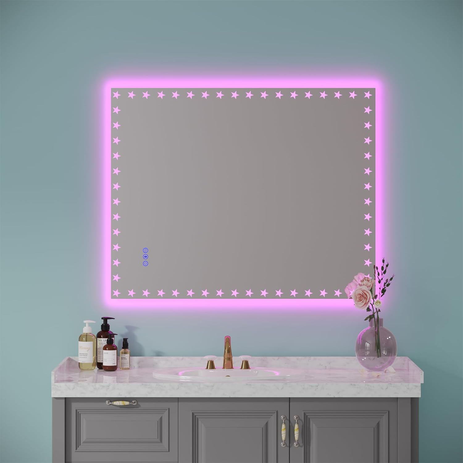 Espejo de baño LED de 40 x 32 pulgadas con luces RGB retroiluminadas antivaho a prueba de roturas, impermeable, regulable, espejo de tocador LED con