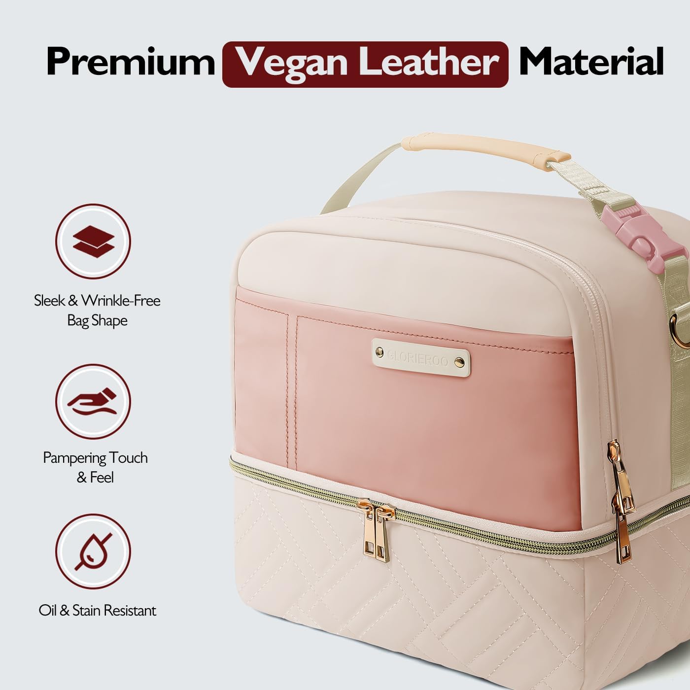 Lonchera grande para mujer, 2 niveles, de piel vegana, aislada, a prueba de fugas, impermeable, con correa extraíble, para trabajo, viajes, picnic,