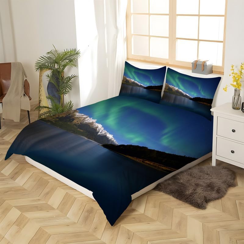 Dark Blue Lake Twin Duvet Cover View Print Twin Bedding Sets Soft Microfiber Comforter Cover and 2 Pillow Shams 20″X26″, Bed Set Duvet Covers with