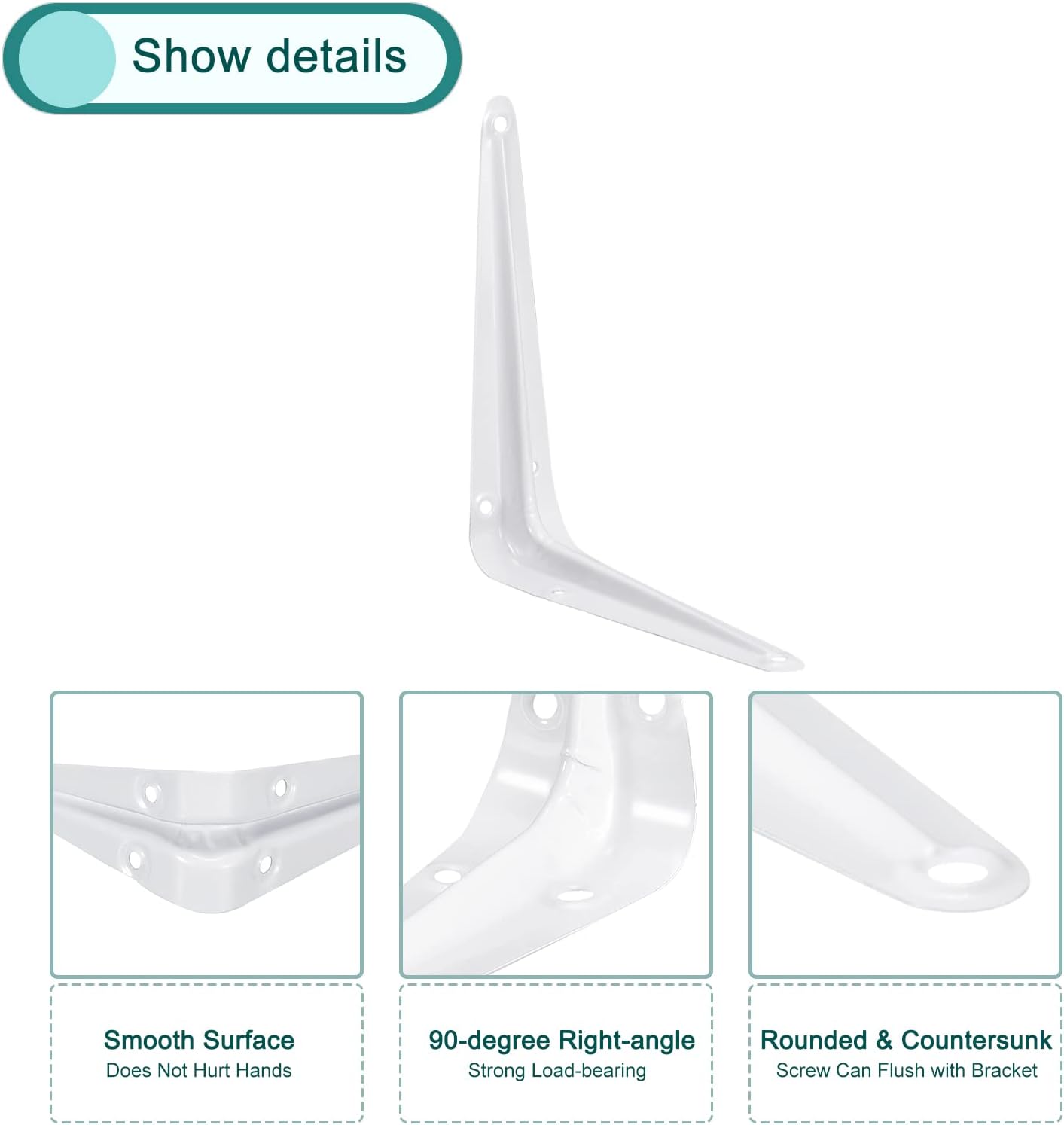 uxcell Soporte de estante de 6 x 5 pulgadas, 10 soportes de metal en L, soportes flotantes para estante de pared, soporte de esquina para tablero de